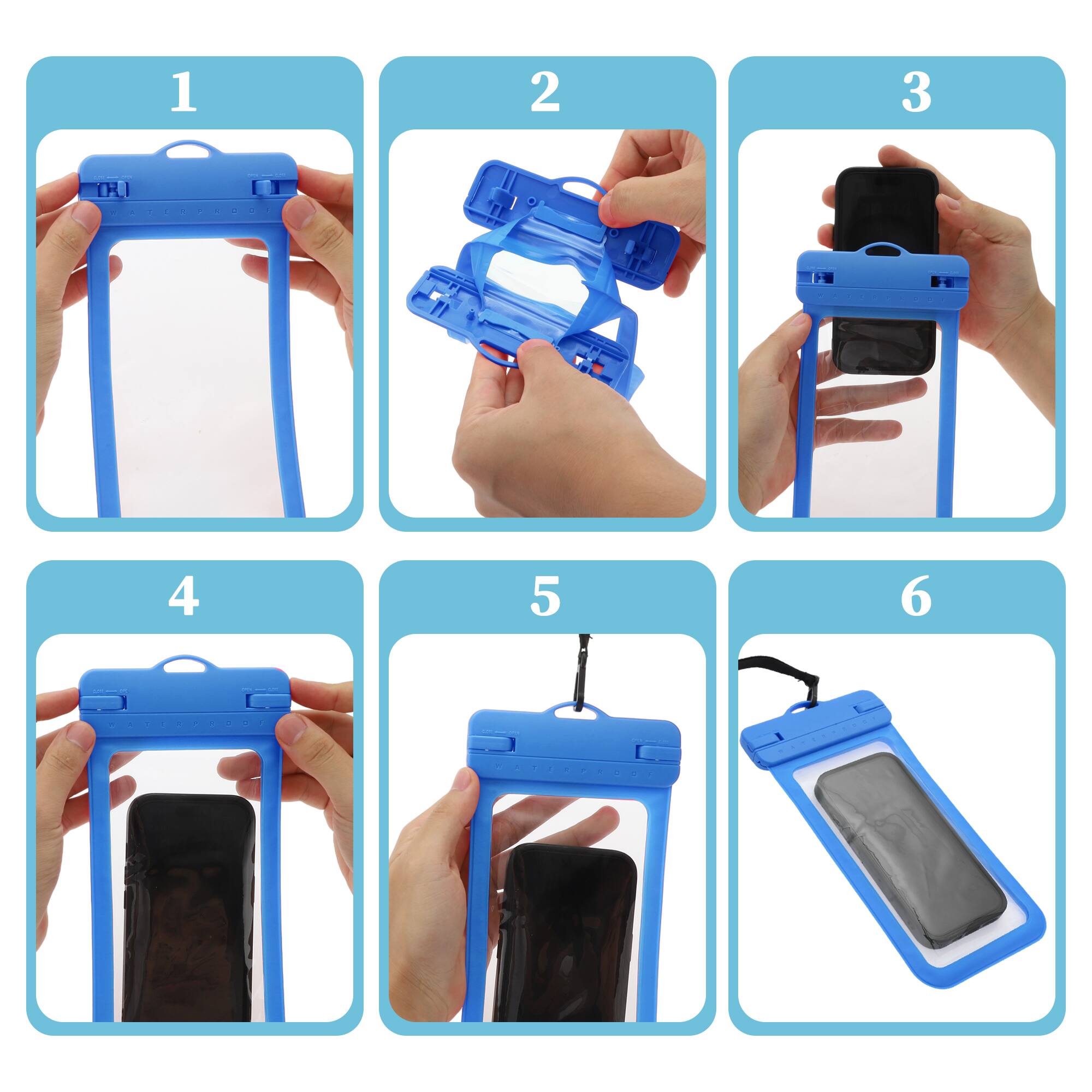 Alt View 4. Unique Bargains - 2 Pcs Wide Side Mobile Waterproof Bag Universal Waterproof Case Compatible for Phone 4.92"x9.65" - Blue.