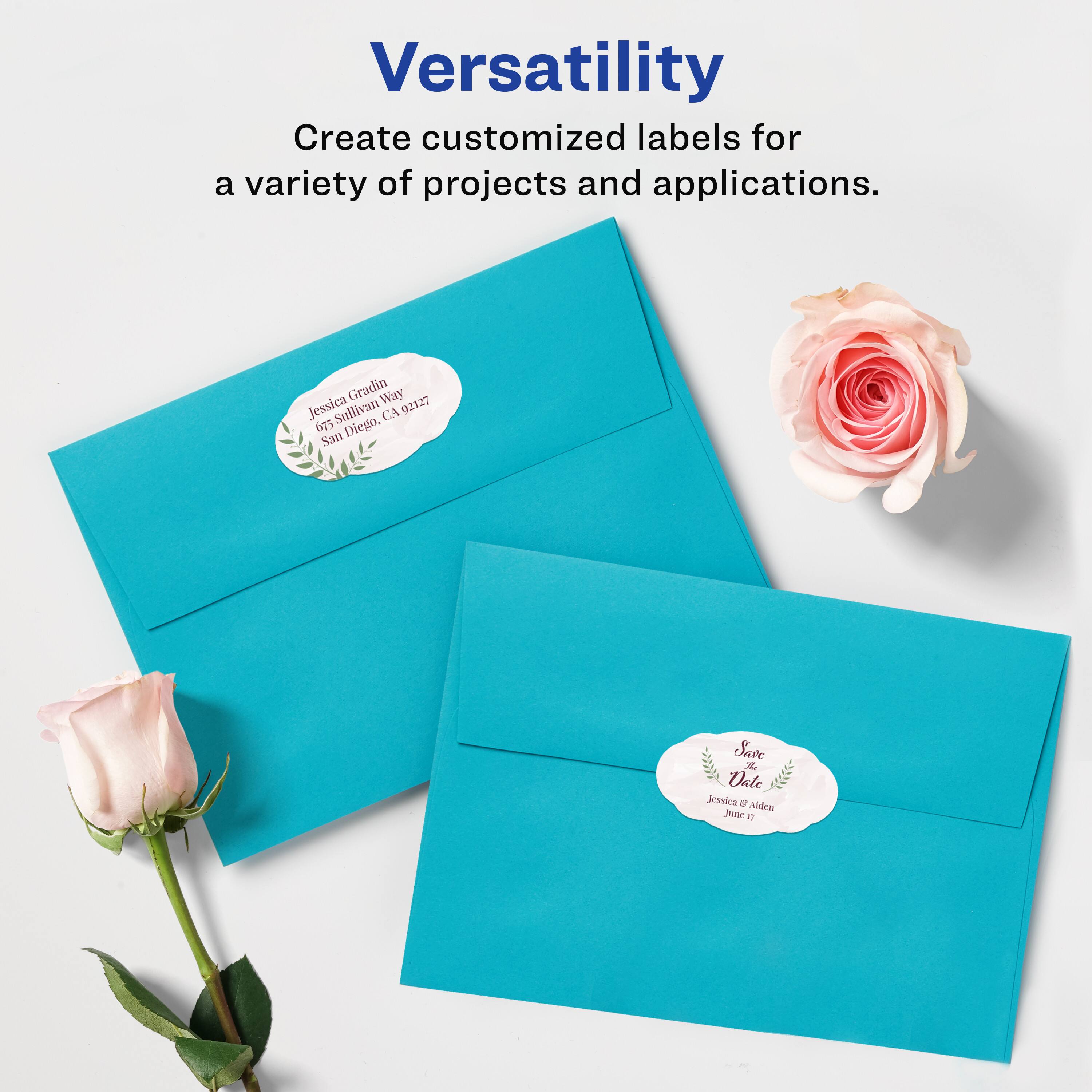 Versatility  
Create customized labels for a variety of projects and applications.  

Jessica Sullivan  
675 Gradin Way  
San Diego, CA 92127  

Save the Date  
Jessica & Akden  
June 17