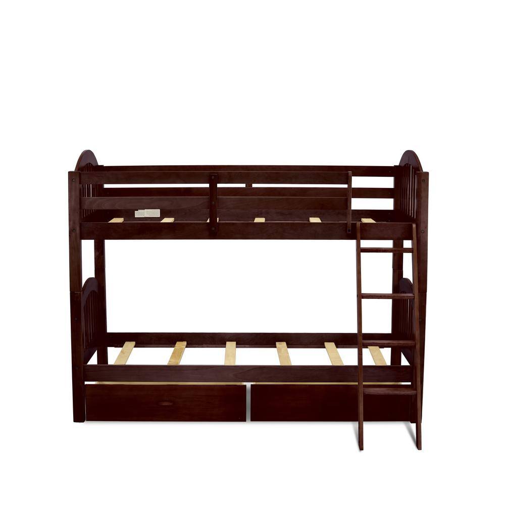 Back. East West Furniture - Verona Twin Bunk Bed in Java Finish with Under Drawer - Java.