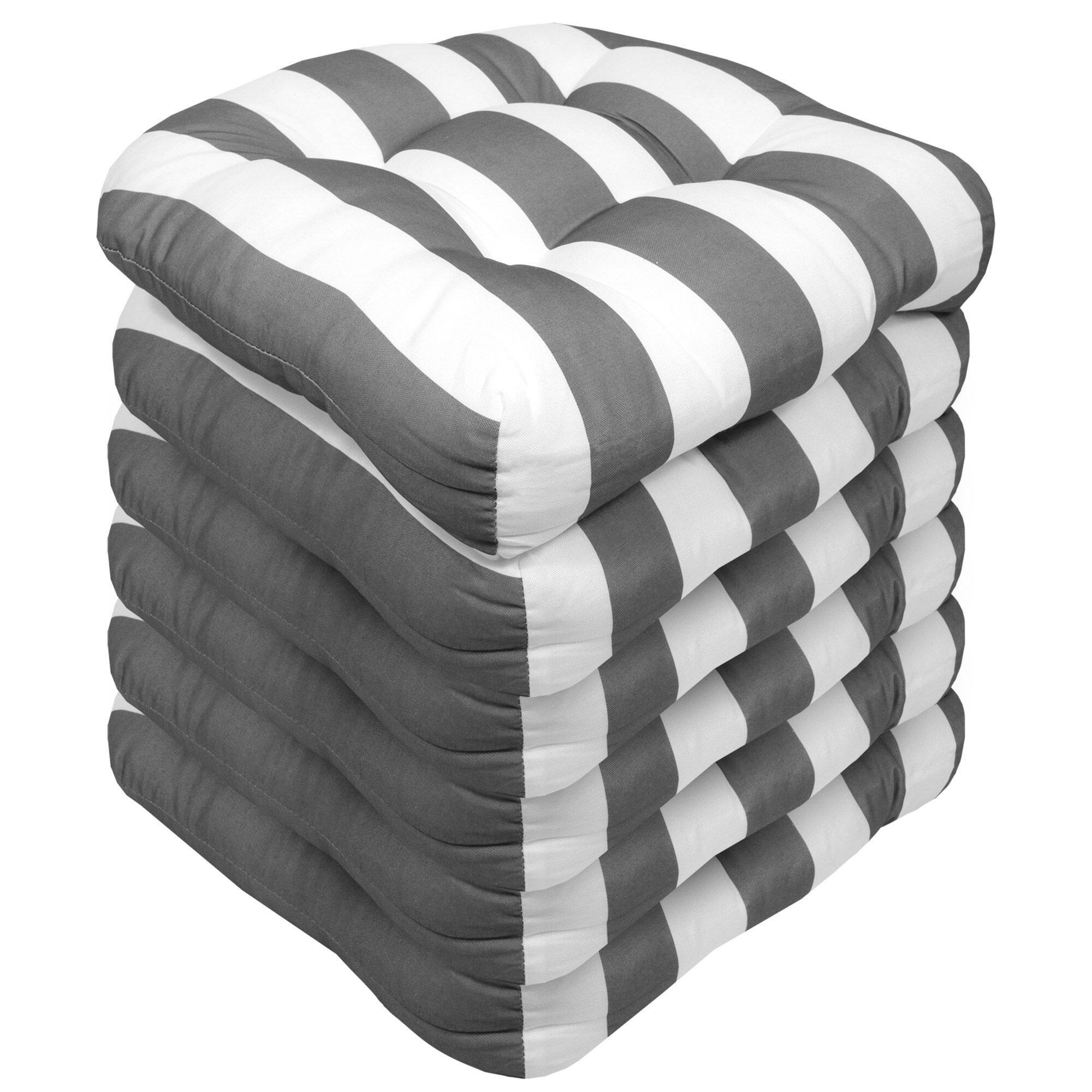 Angle. Sweet Home Collection - Havana Stripe Patio Cushions Indoor/Outdoor Tufted 19" x 19", 6-Pack - Silver/White.