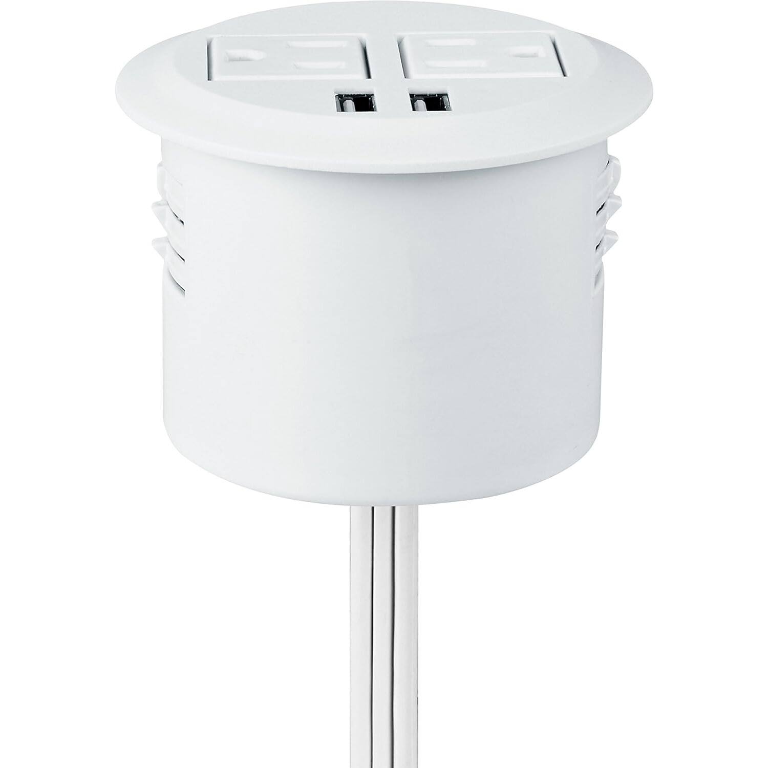 Alt View 1. PARKER SLATER - Desktop Power Grommet with 2 Outlets, 2 USB Ports, 10FT Extension Cord, Recessed Desk Socket – White - White.
