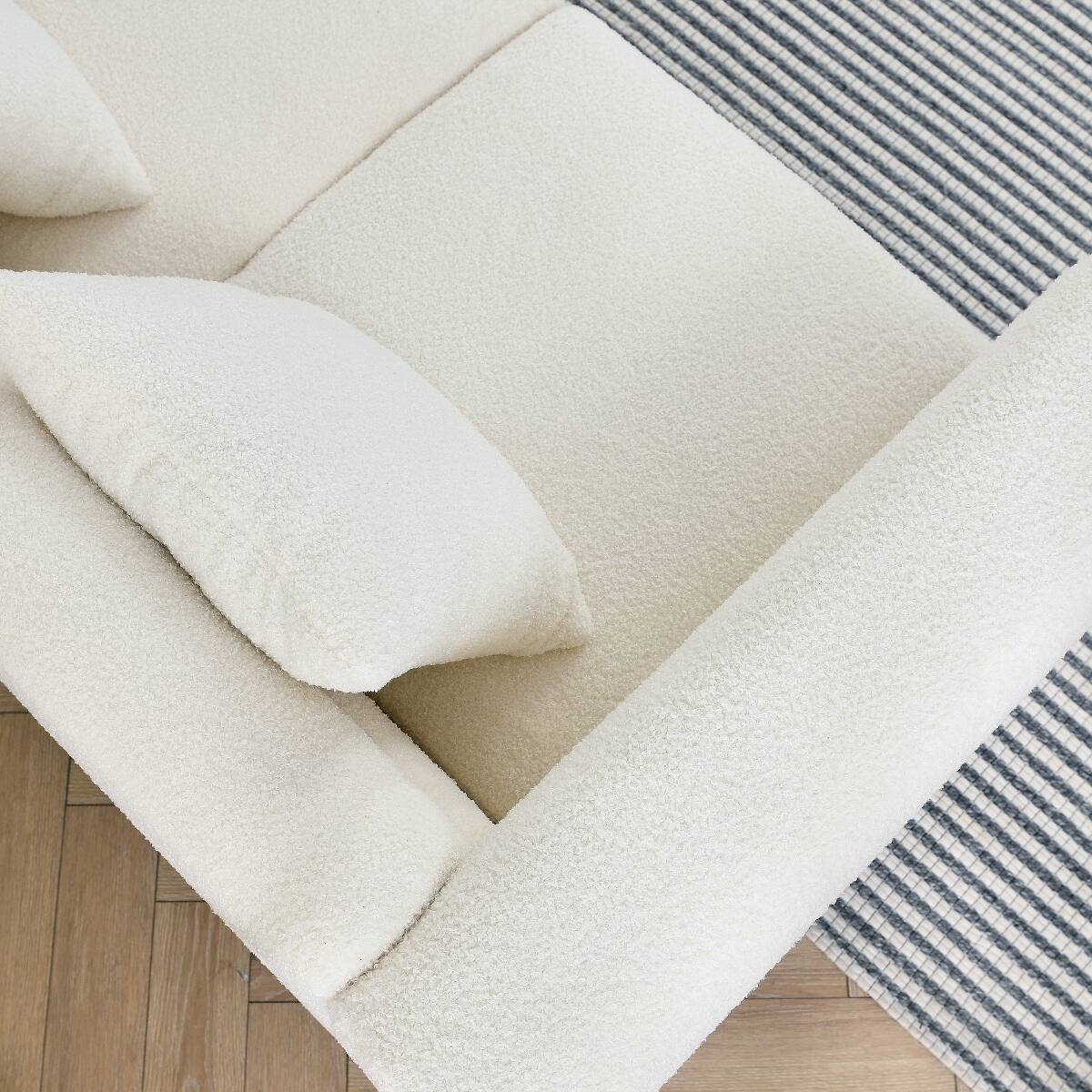 Alt View 4. Ropilly - Ropilly 60 Inch 2 Seater Sofa Ivory Teddy Upholstery Deep Seating for Living Room Bedroom - Ivory.