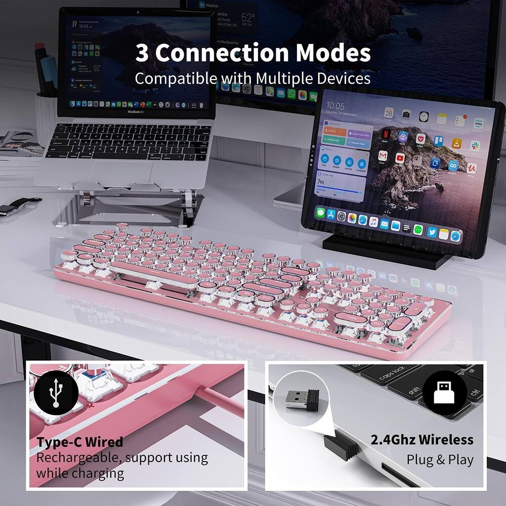 3 Connection Modes  
Compatible with Multiple Devices  

Type-C Wired  
Rechargeable, support using while charging  

2.4Ghz Wireless  
Plug & Play