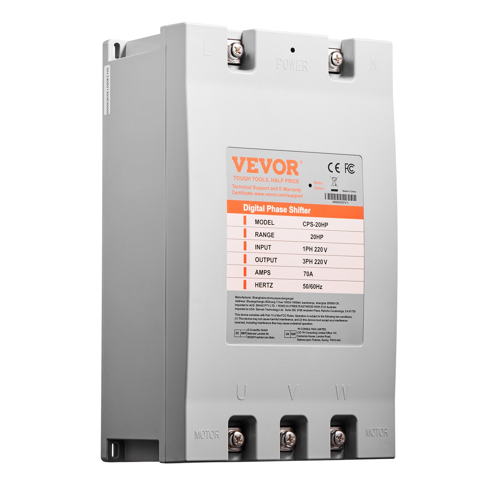 VEVOR - 3 Phase Converter - 20HP 70A 220V Single Phase to 3 Phase Converter, 220V Input/Output, Digital Phase Shifter - Gray price history on PriceWatchPro
