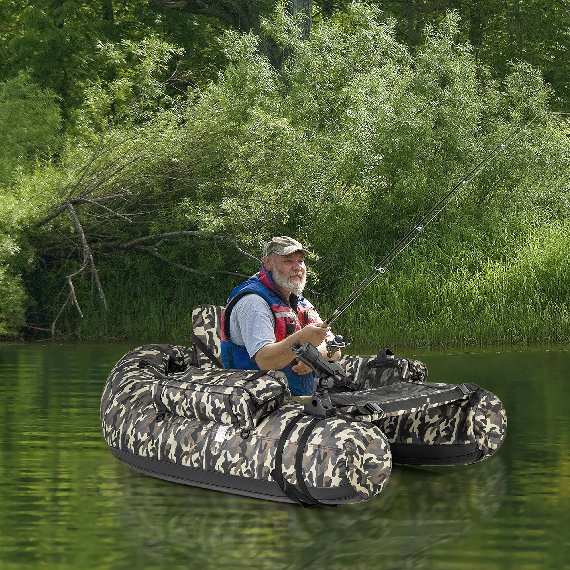 Alt View 1. Gymax - Gymax Inflatable Float Tube w/ Fish Ruler Rod Holder Storage Pockets Flippers Paddle - Camouflage.