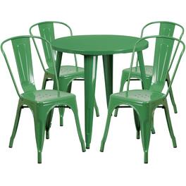 Flash Furniture - Dalton Commercial Grade 30" Round Metal Indoor-Outdoor Table Set with 4 Cafe Chairs - Green