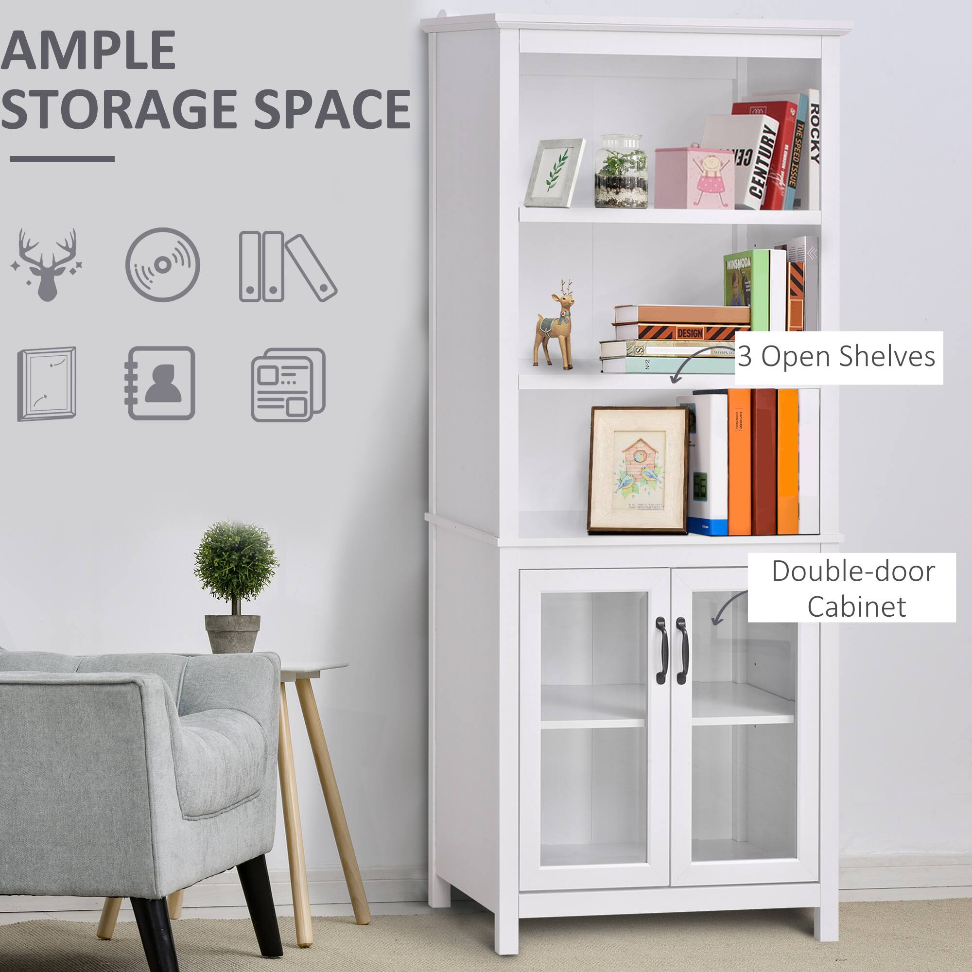 AMPLE STORAGE SPACE

3 Open Shelves

Double-door Cabinet