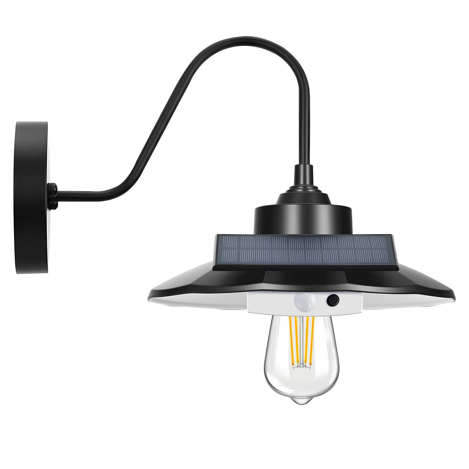 Alt View 5. VEVOR - Solar Outdoor Barn Light, 3 Lighting Modes and Motion Sensor, 1-Pack Gooseneck Light Fixture,Farmhouse Wall Sconce - Black.