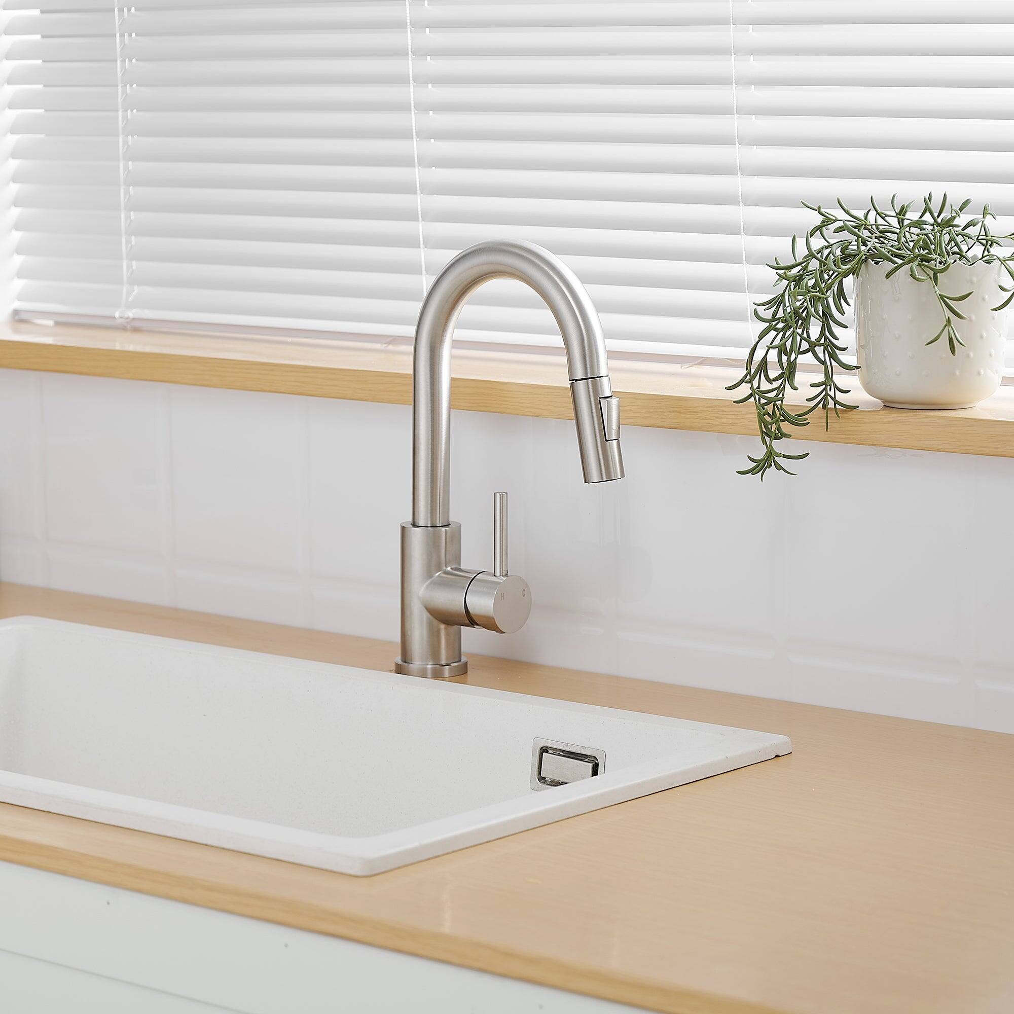 Alt View 8. Boyel Living - Brushed Nickel Single Handle Pull Down Bar Faucet with Water Supply Hoses and Ceramic Disc Cartridge - Brushed Nickel.