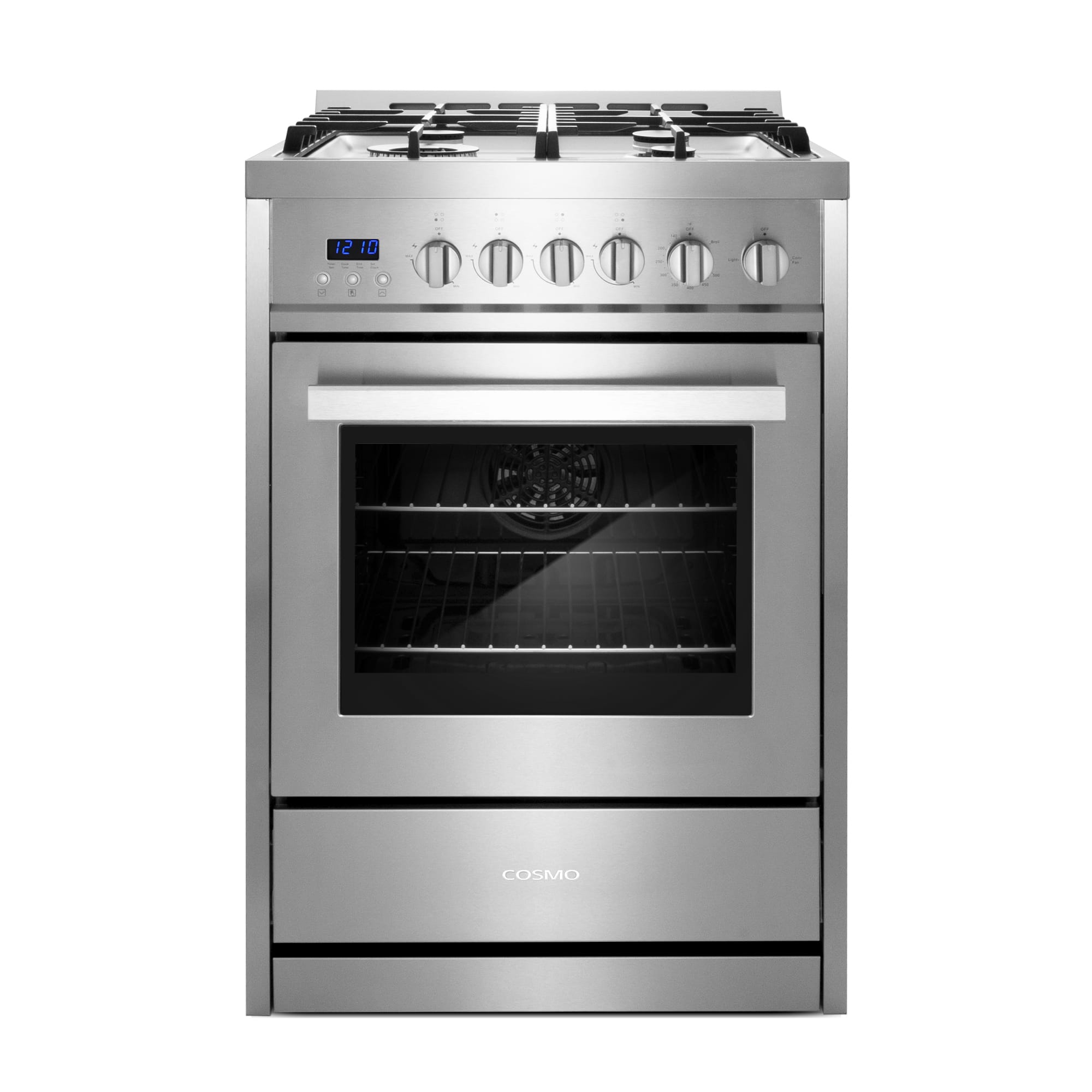 COSMO - COS-244AGC 24 in. Nebula Collection 2.73 cu. ft. Gas Range, 4 Burners, Rapid Convection Oven, Cast Iron Grates - Stainless Steel