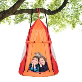Costway - 40" Kids Hanging Chair Swing Tent Set Hammock Nest Pod Seat - Orange