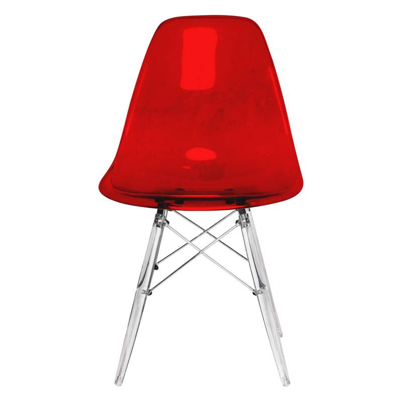 Alt View 4. LeisureMod - Dover Modern Acrylic Accent Side Chair with Eifel Design Legs for Dining Room, Kitchen and Home Office - Transparent Red.