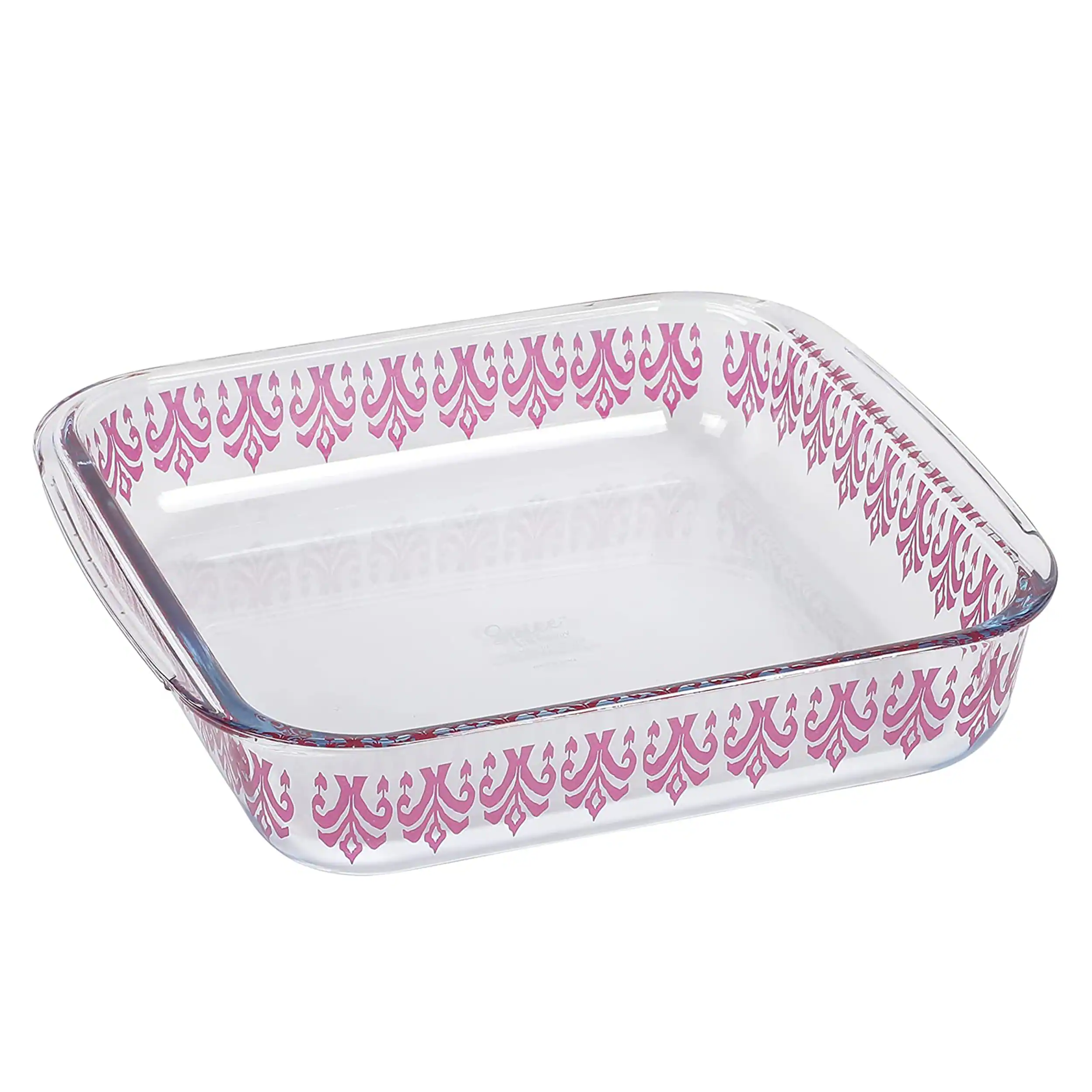 Gibson - Spice By Tia Mowry 1.8 Quart Spicy Cloves Glass Square Baker - Clear and Pink