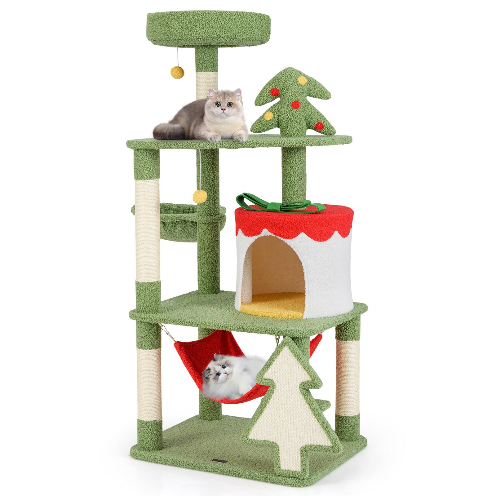 Front. Costway - Costway 52" Tall Christmas Cat Tower w/ Sisal Scratching Posts & Xmas Tree Pet Indoor Furniture Holiday Decoration - Green,Red,Yellow,White.