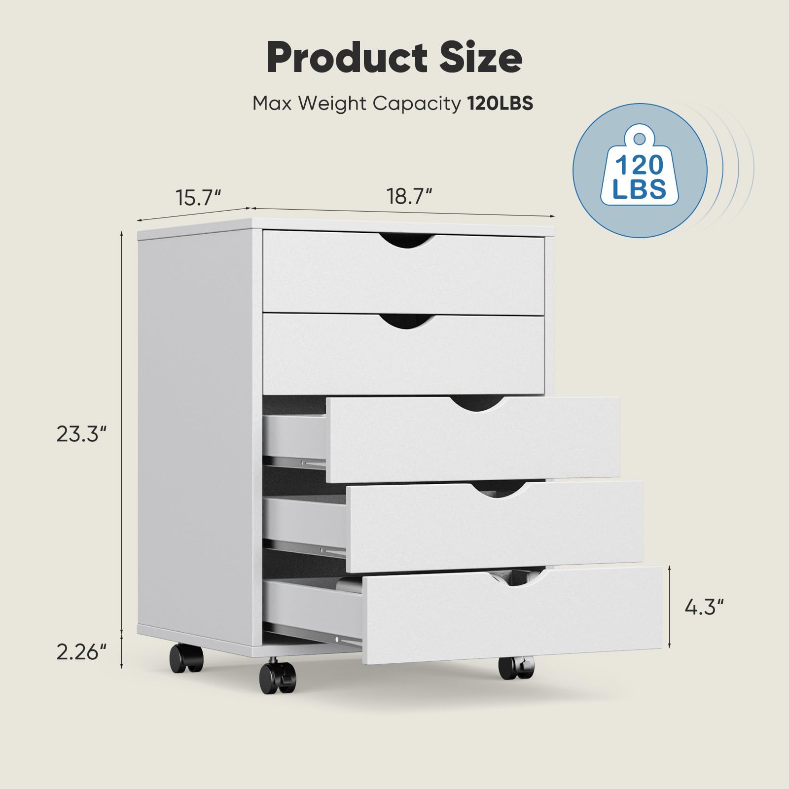 Product Size  
Max Weight Capacity 120LBS  

15.7" x 18.7" x 23.3" x 4.3" x 2.26"