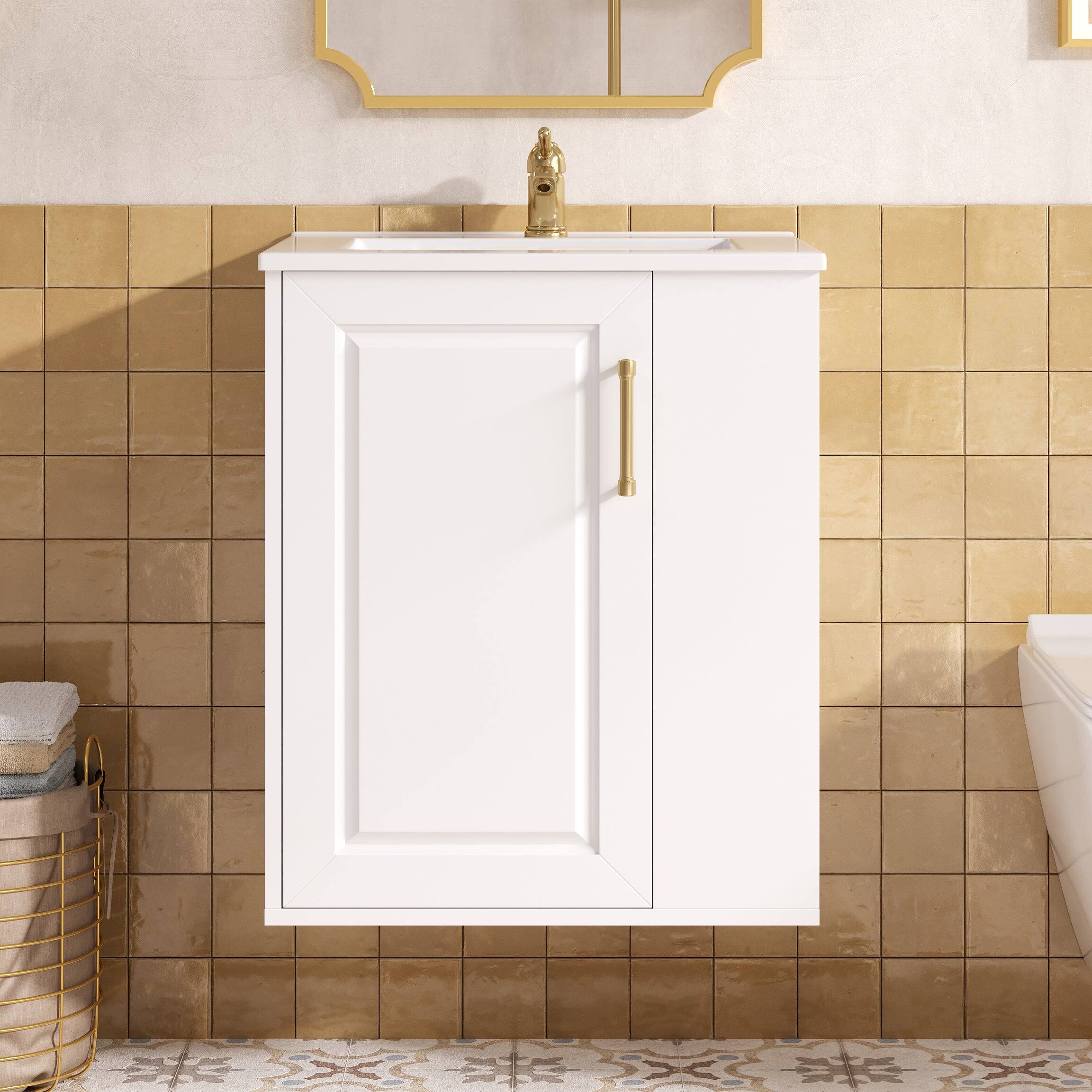 Alt View 4. Boyel Living - 20 Inch Wall Mounted Bathroom Vanity with Ceramic Sink and Side Cabinet White - White.