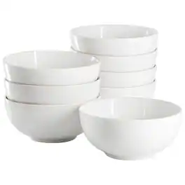 Gibson - Home Ogalla 8 Piece Fine Ceramic 6 Inch 22 Ounce Cereal Bowl Set with Gold Rim - White