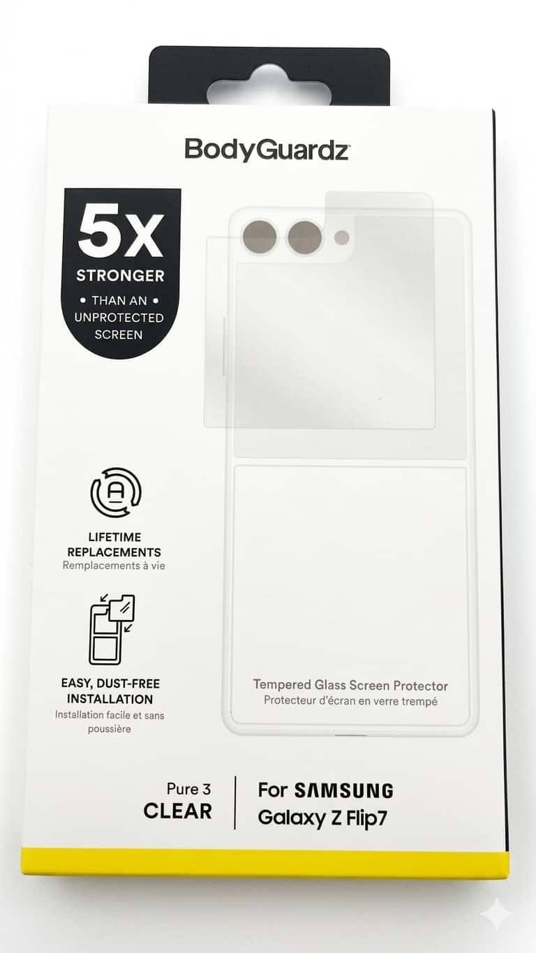 BodyGuardz - Pure3 Tempered Glass Screen Protector - Samsung Galaxy Z Flip7 - Clear