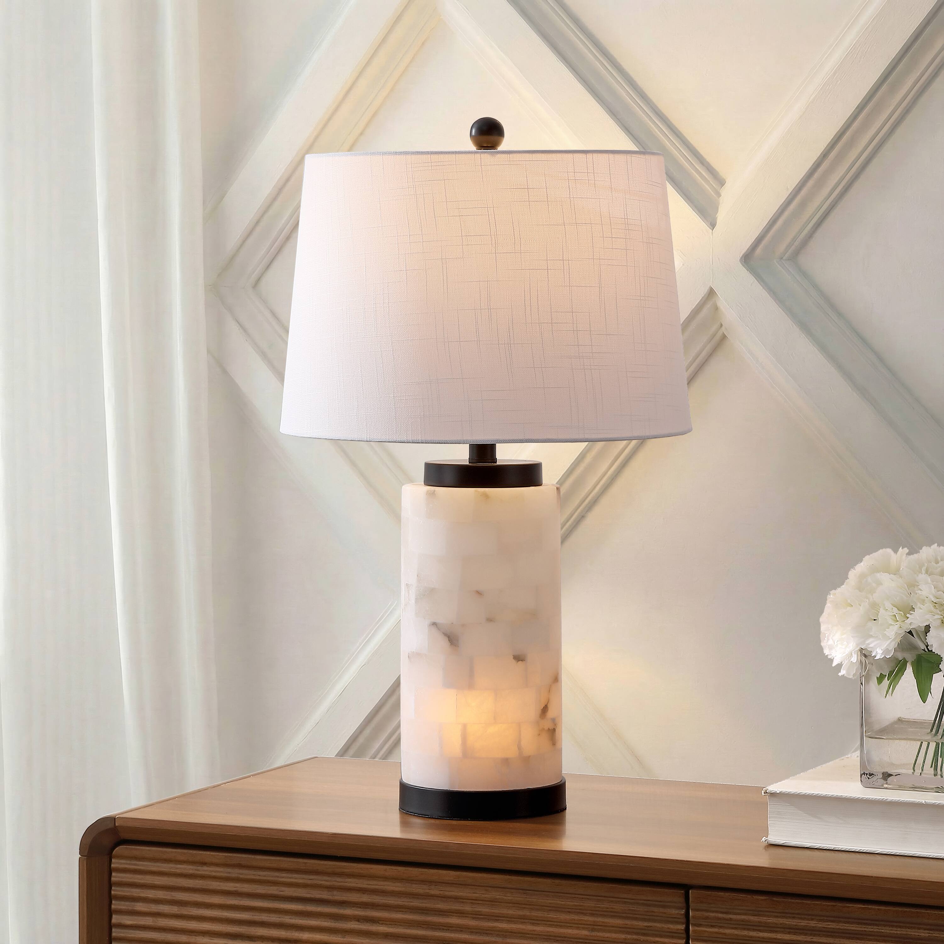 Alt View 1. Jonathan Y - Eliza 25.5" Contemporary Modern Alabaster Column LED Table Lamp with Nightlight Base, White/Black - White/Black.