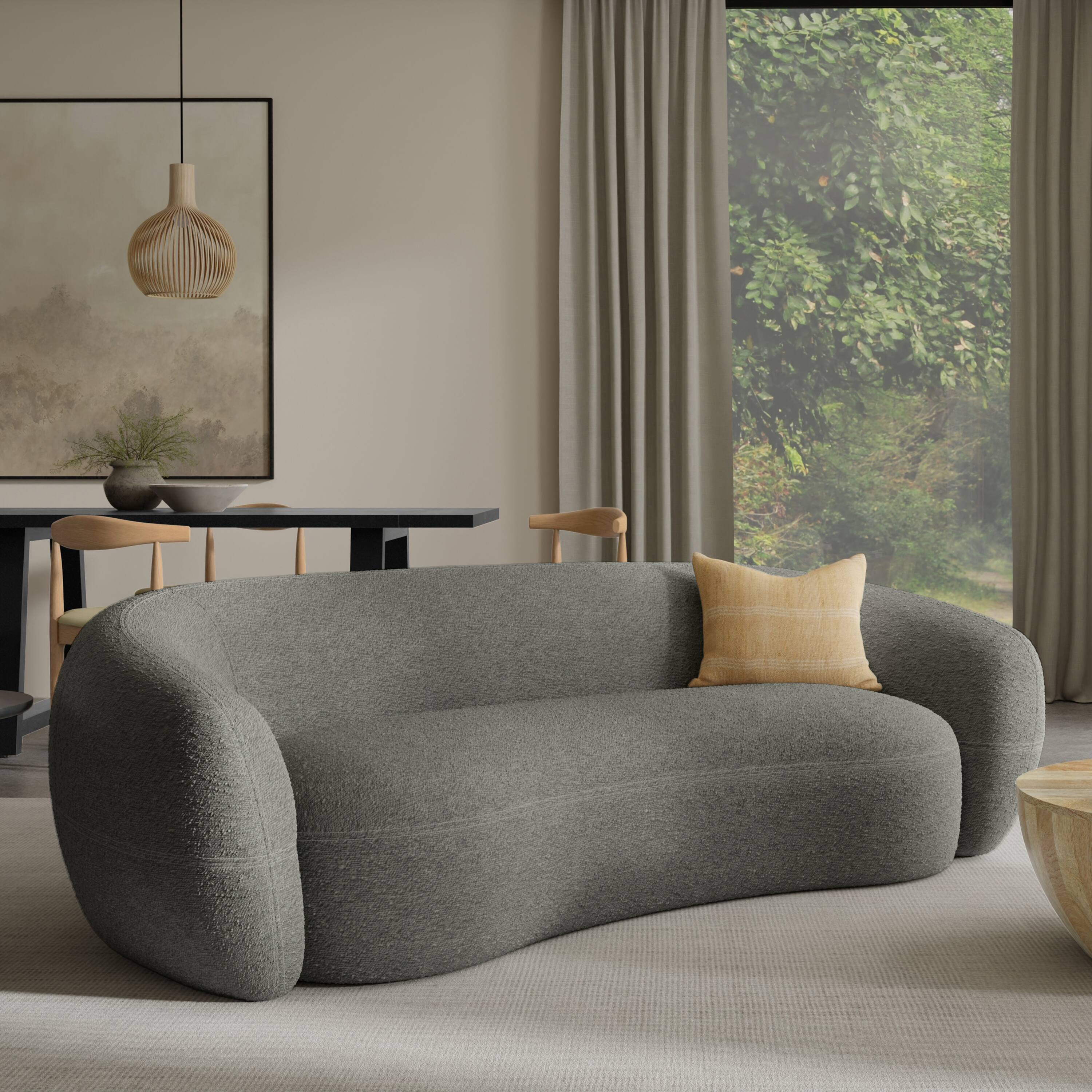Angle. Simpli Home - Sherri 89 inch Wide Contemporary Sofa in Stone Grey Boucle Performance Fabric - Stone Grey.