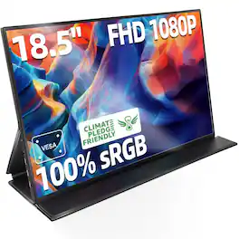 Ingnok - 18.5" FHD IPS Portable Monitor with Dual USB-C, Mini HDMI, Speakers and Magnetic Cover Stand - Black