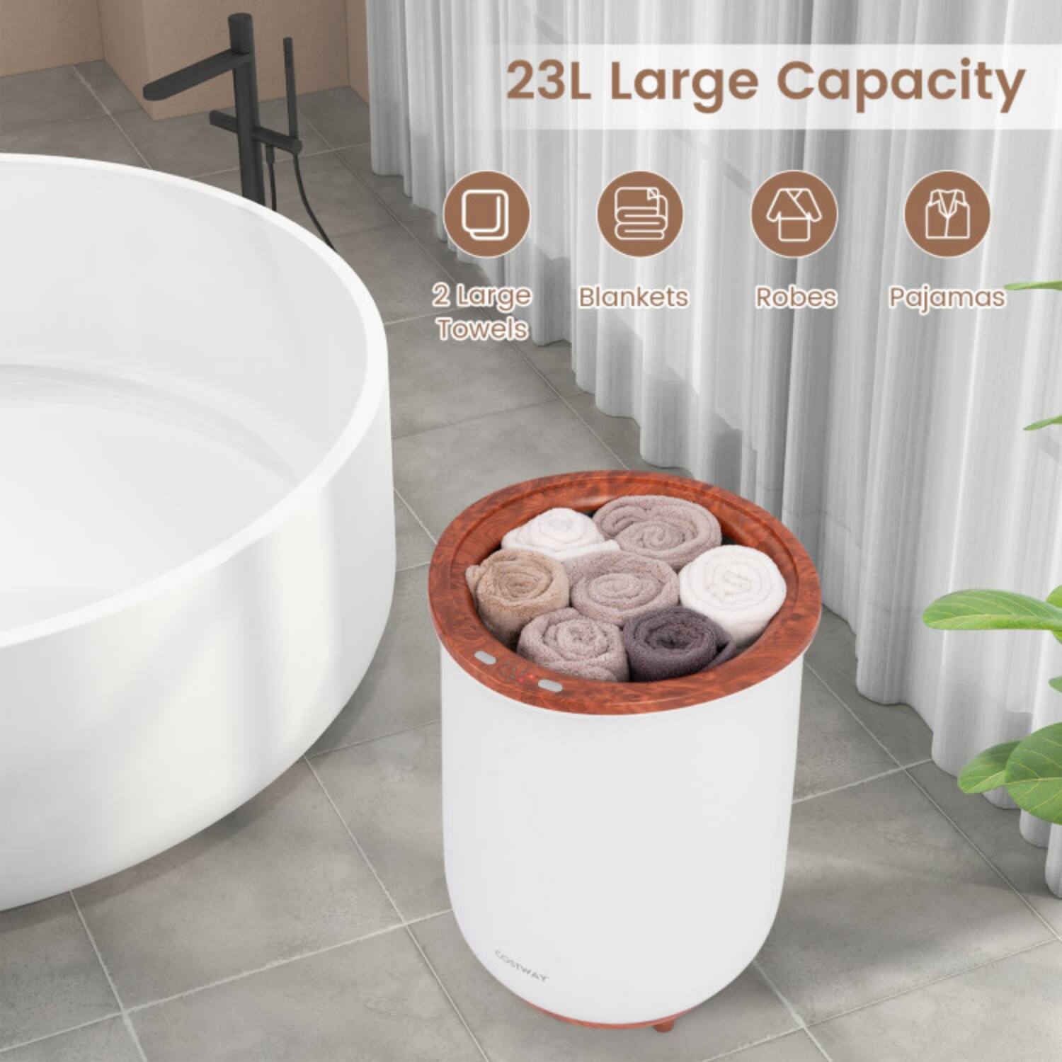 23L Large Capacity  
2 Large Towels  
Blankets  
Robes  
Pajamas