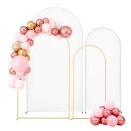 VEVOR - Arch Backdrop Stand, Set of 2, 7.2ft and 6ft, Stable Structure, Easy Assembly, Metal Arch Backdrop Stand with Cover - Gold