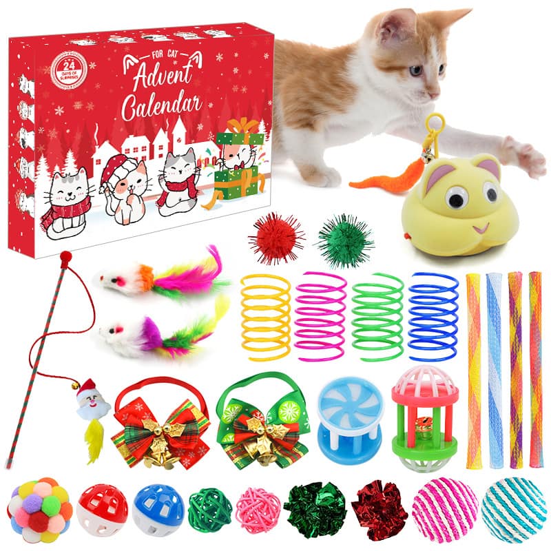 Auledio - 24Pcs Christmas Cat Toys Interactive Cat Toys Christmas Countdown Christmas Kitten Gift Set for Pet Lovers - Multicolor