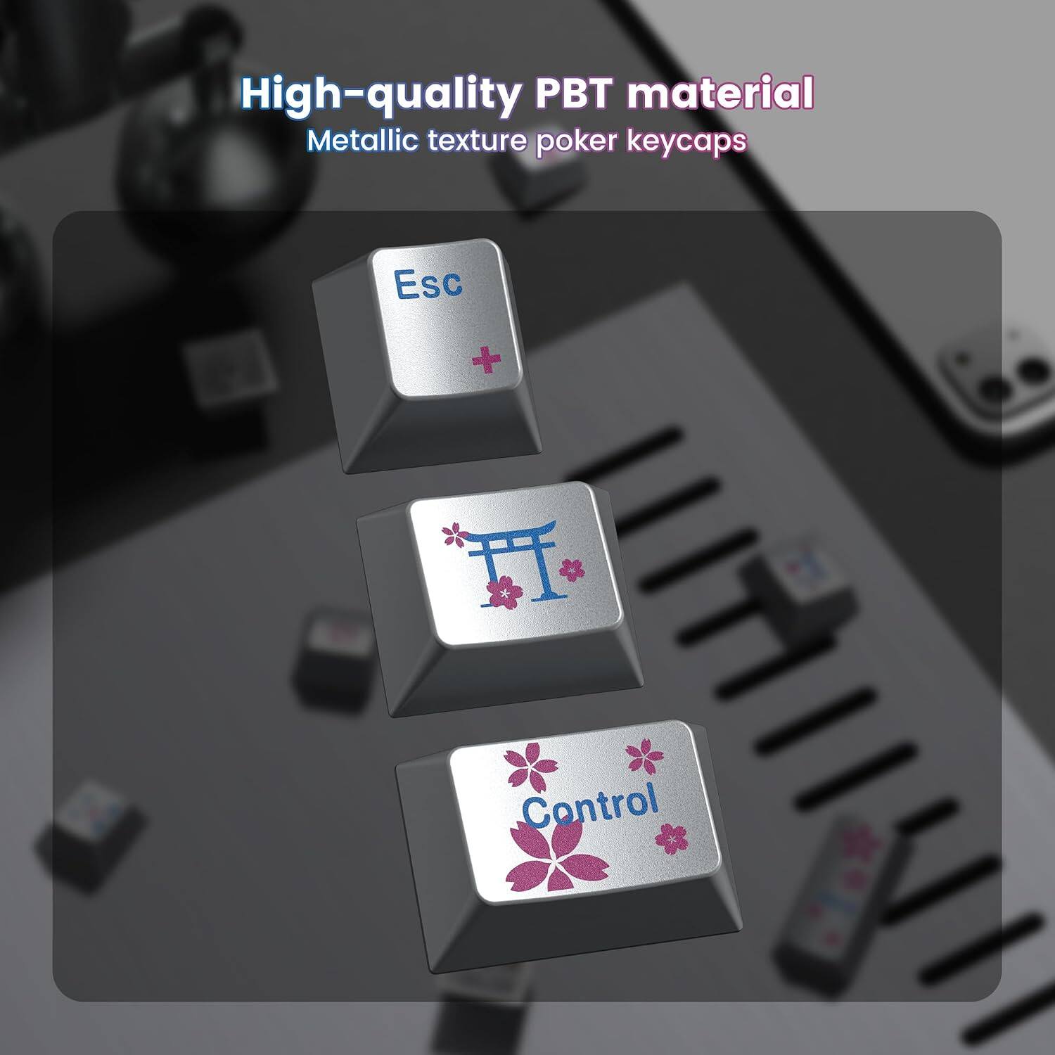High-quality PBT material  
Metallic texture poker keycaps  
Esc + * nm  
Control