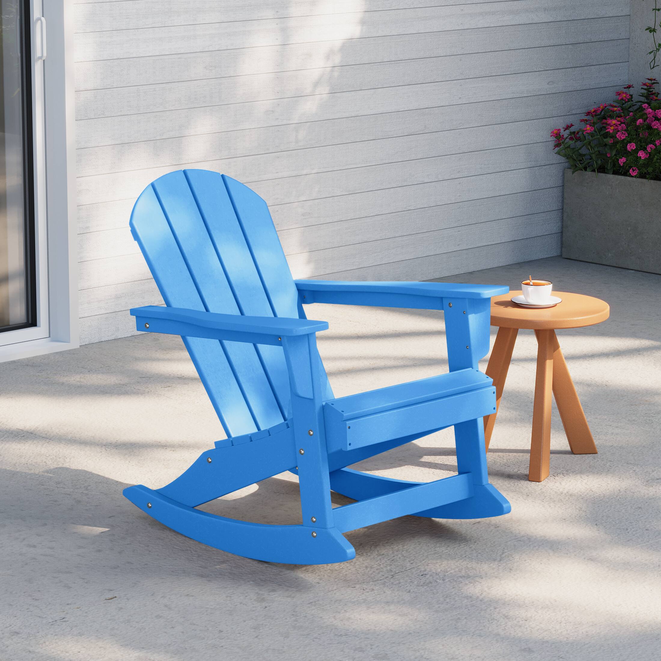 Angle. WestinTrends - WestinTrends Malibu Outdoor / Patio Poly Adirondack rocking chair - Pacific Blue.