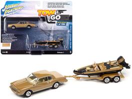 Johnny Lightning - 1980 Chevrolet Monte Carlo Light Camel Gold Metallic w/ Bass Boat & Trailer Limited 7264pcs Tow & Go Series 1/64 - Light Camel Gold Metallic with Bass