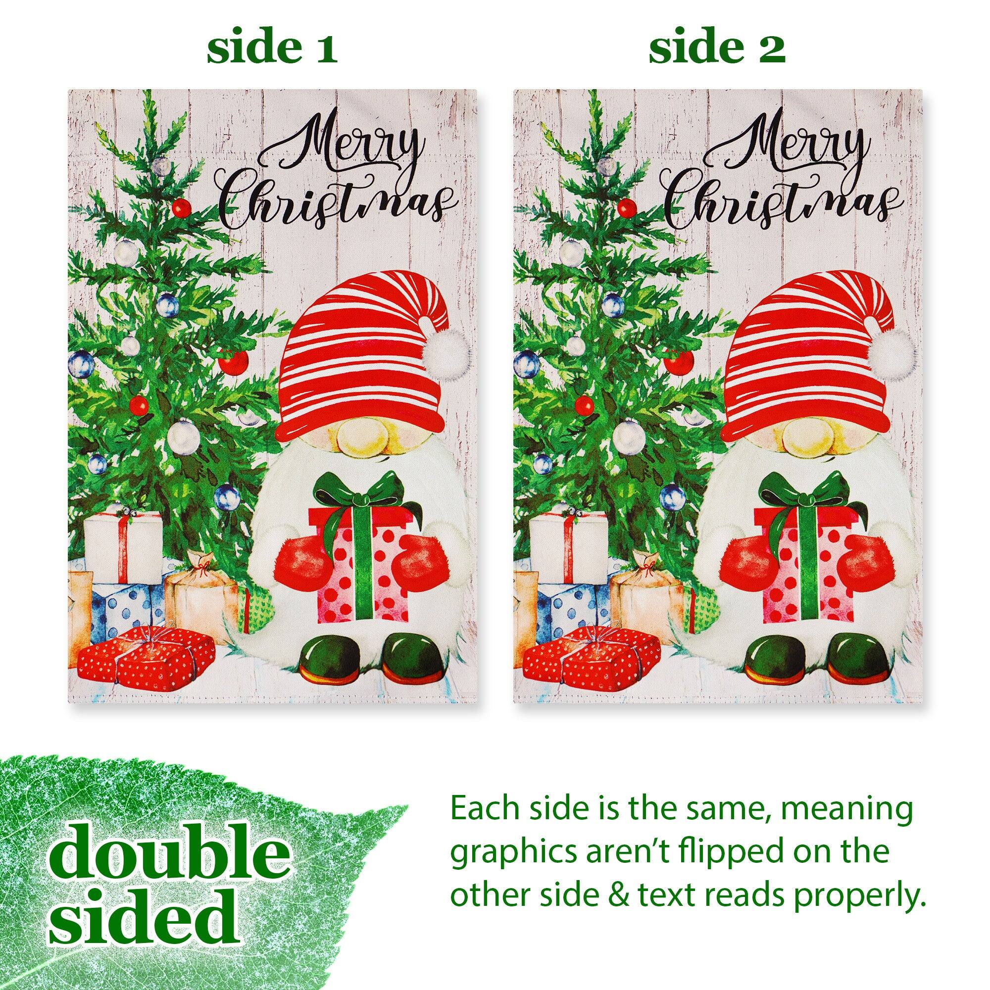 side 1  
Merry Christmas  

side 2  
Merry Christmas  

double sided  

Each side is the same, meaning graphics aren't flipped on the other side & text reads properly.