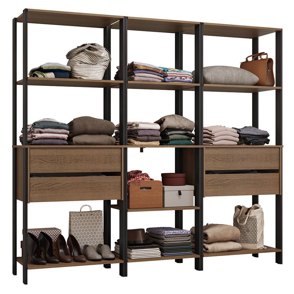 Angle. Madesa - Madesa Wardrobe Clothes Storage Rack with 4 Drawers and Open Shelves 78"L - Black/Brown - Rustic/Black.