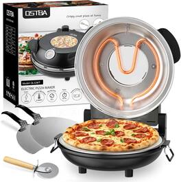 OSTBA - Electric Pizza Oven Indoor, 12-Inch Countertop Pizza Maker, 800°F Ceramic Pizza Stone - Black