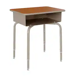 Emma + Oliver - Student Desk with Open Front Metal Book Box - School Desk - Walnut Top/Silver Frame
