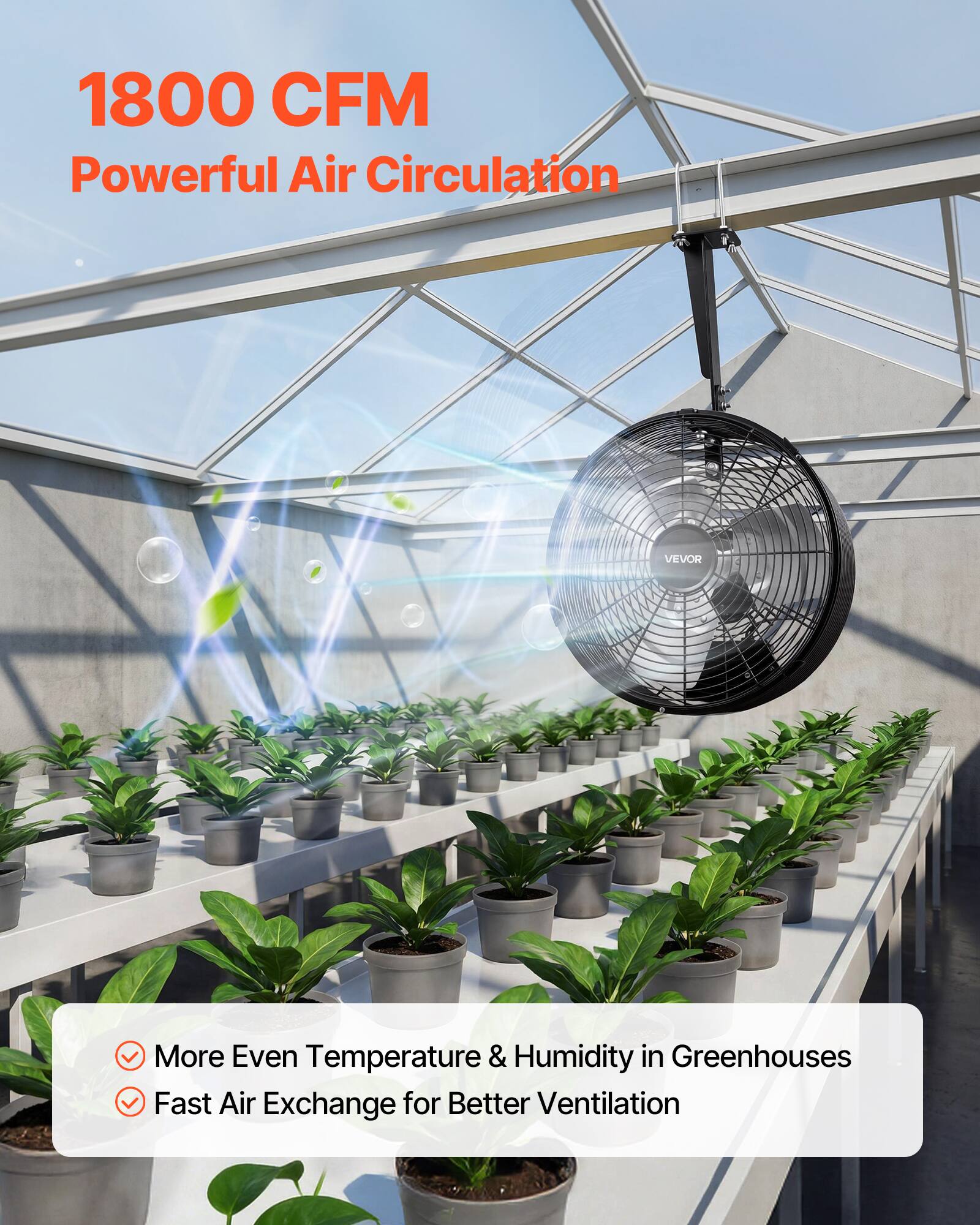 1800 CFM Powerful Air Circulation

- More Even Temperature & Humidity in Greenhouses
- Fast Air Exchange for Better Ventilation