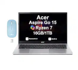 Acer - Upgraded - Aspire Go 15 Laptop 15.6 FHD Display (Ryzen 7 7730U, 16GB, 1TB SSD, Win 11 Pro) w/Dockztorm Wireless Mouse - Pure Silver