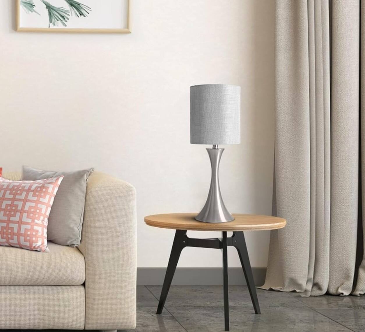 Alt View 3. FINEAK - Modern Dimmable Touch Control Bedside Lamp with LED Bulb - Silver Base with Gray Shade.