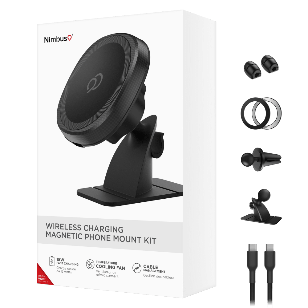 Nimbus  
WIRELESS CHARGING MAGNETIC PHONE MOUNT KIT  
4 15W FAST CHARGING  
Charge rapide de 15 watts  
TEMPERATURE COOLING FAN  
Ventilateur de refroidissement  
CABLE MANAGEMENT  
Gestion des câbles