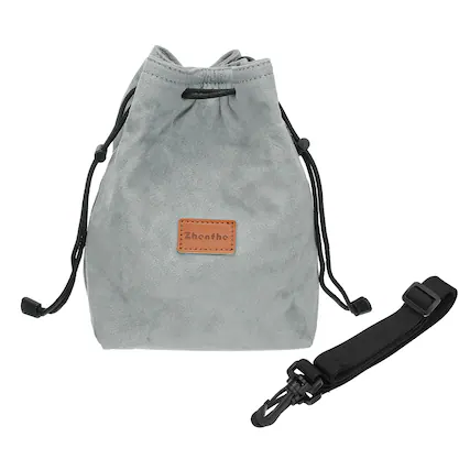 Front. Unique Bargains - Camera Lens Pouch, XL Size Drawstring Flannel Handbag with Shoulder Strap for DSLR Lens - Gray.