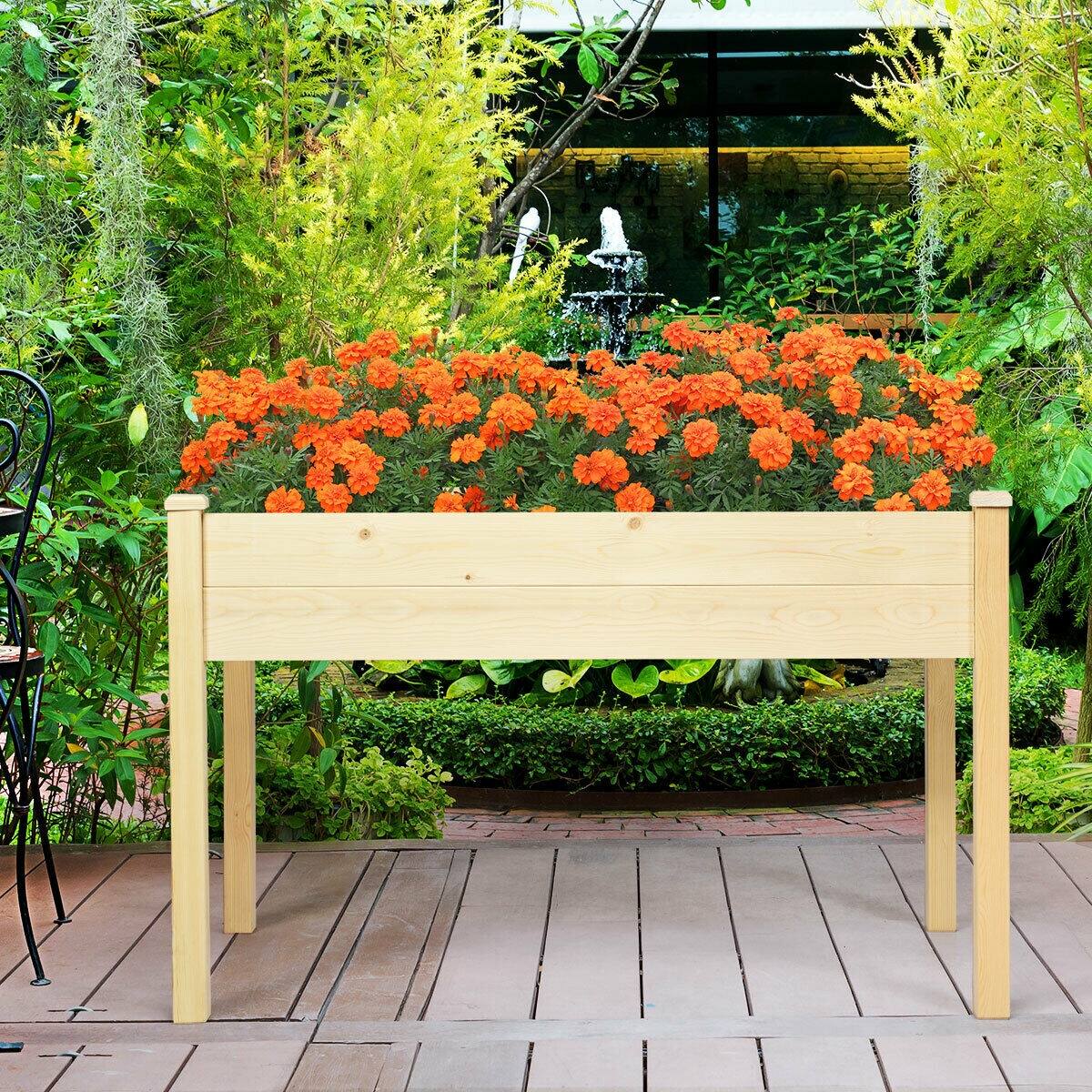 Back. SlickBlue - Wooden Raised Garden Planter for Vegetables and Herbs, Elevated Outdoor Grow Bed - Wood color.
