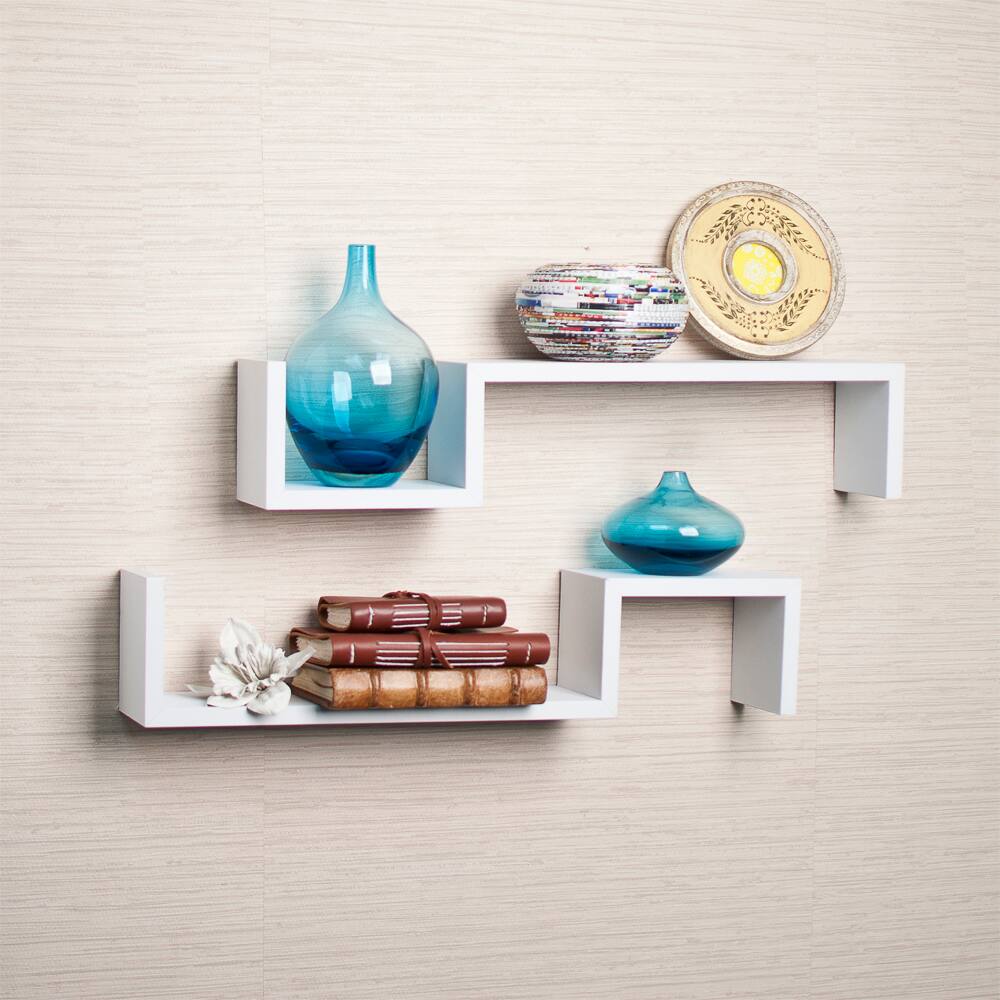 Angle. Danya B - Set of 2 S-Shaped Wall Shelves - White - White.