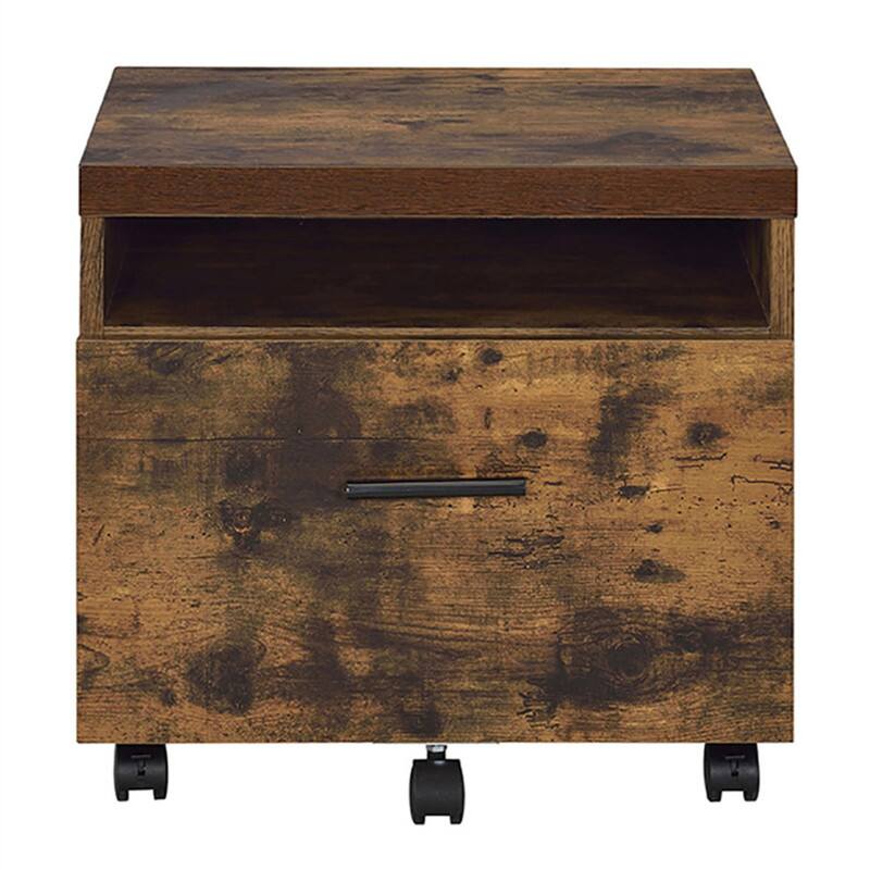 Angle. HTUTWOO - Weathered Oak and Black 1-Drawer File Cabinet - Wood and Metal Rustic Filing Cabinet, Open Shelf Storage, Single Drawer - Black+Brown.