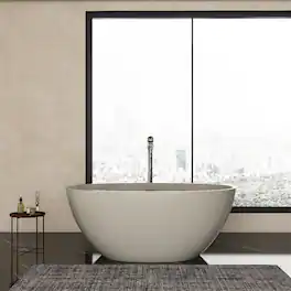 Loheer - 55 Inch Freestanding Solid Surface Soaking Bathtub Matte Oval Center Drain - Light beige