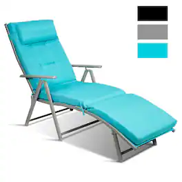 Costway - Outdoor Folding Chaise Lounge Chair w/Cushion - Turquoise