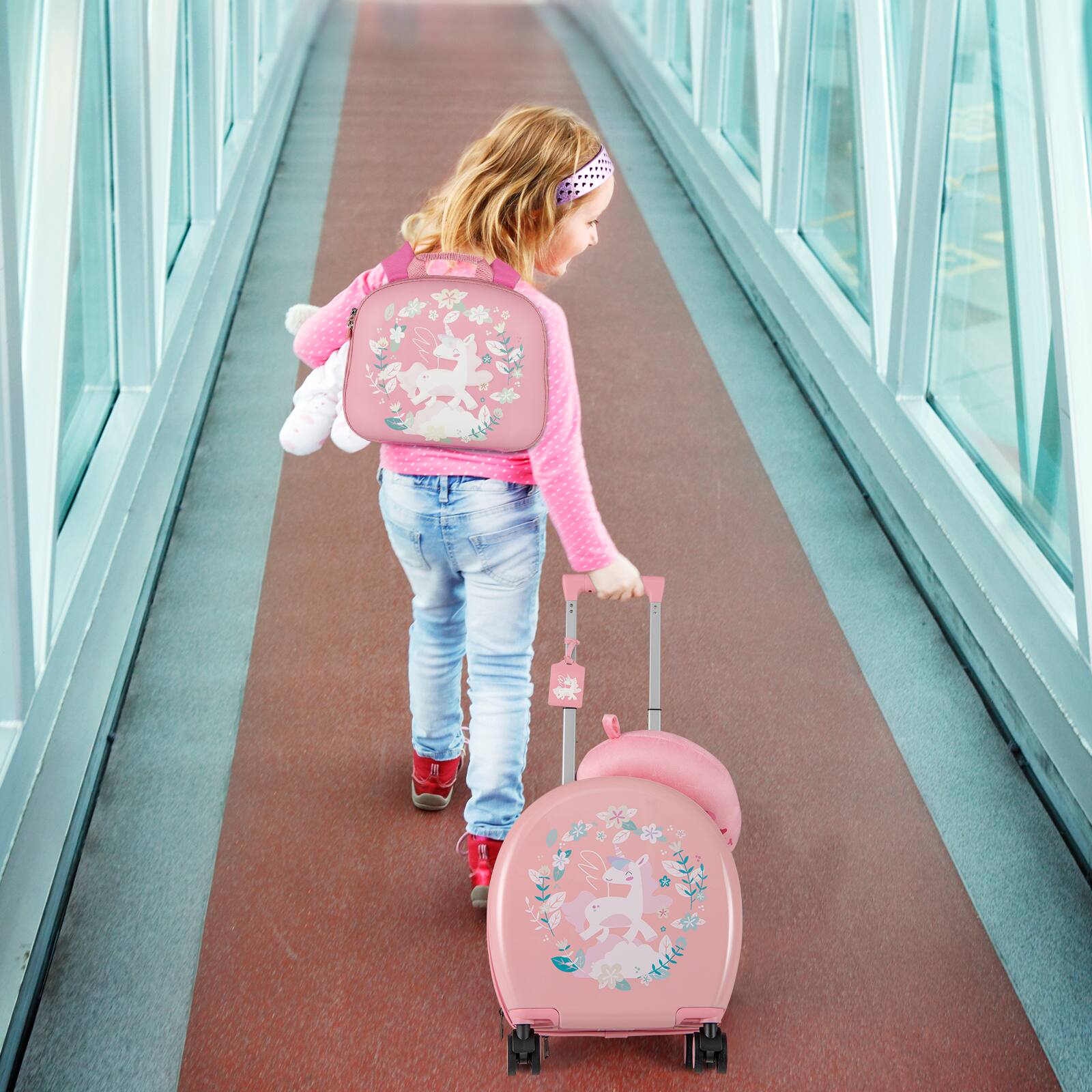 Alt View 1. Costway - Costway 4-Piece Kid's Luggage Set w/ 14" Carry-on Hardside Spinner Toddler Luggage - Pink.