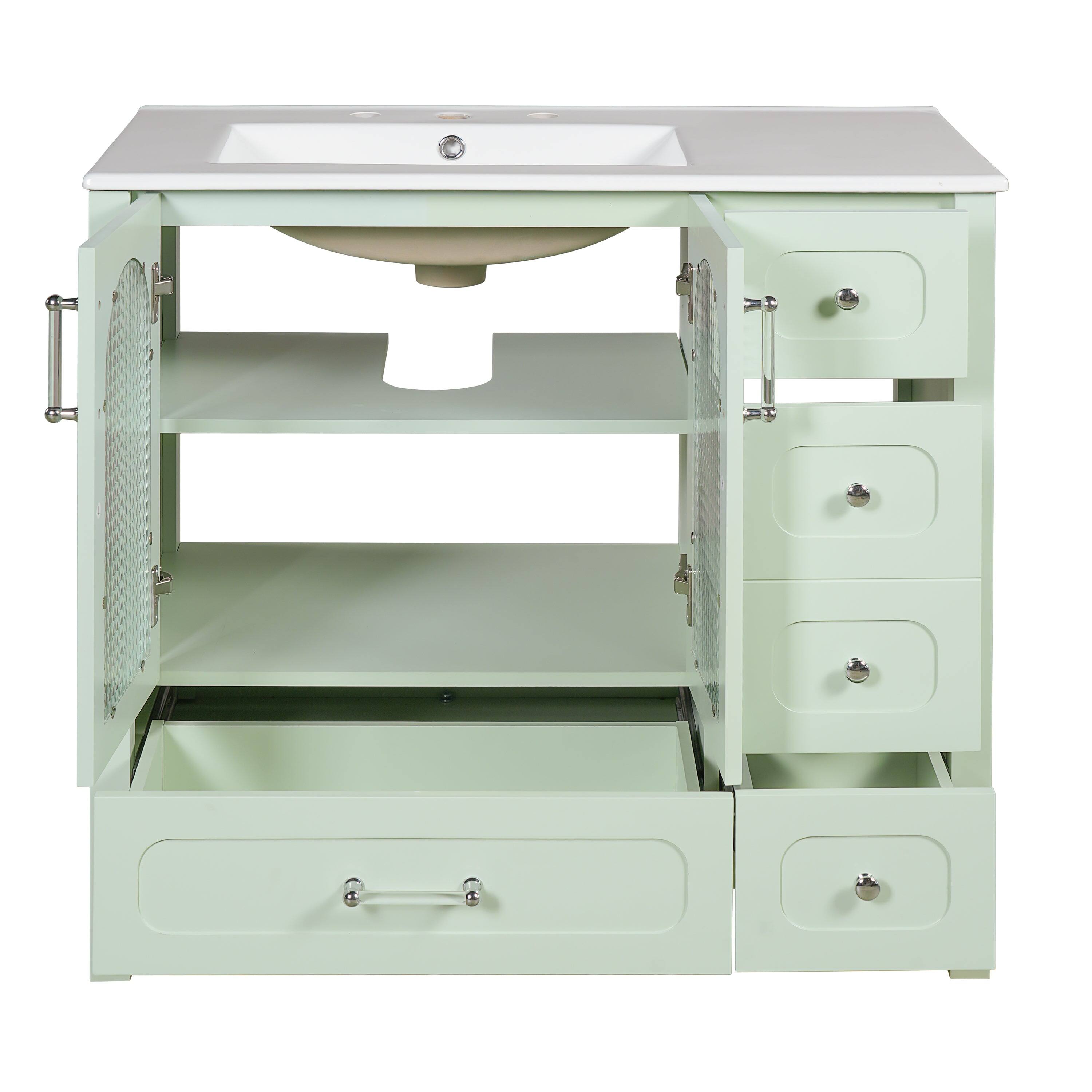 Alt View 10. Boyel Living - 36 Inch Bathroom Vanity with Glass Doors and Four Drawers Green - Green.
