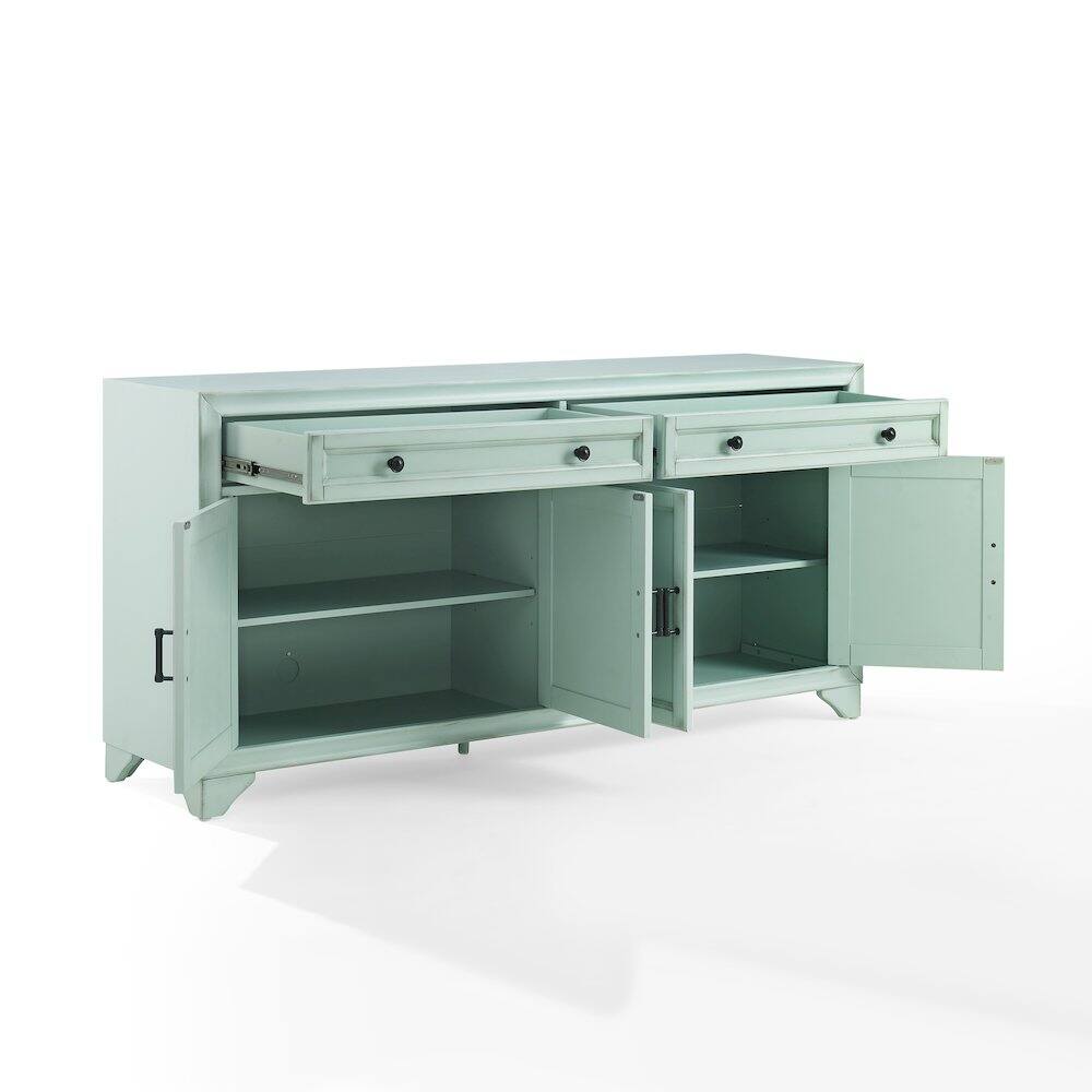 Left. Crosley Furniture - Tara Sideboard - Distressed Seafoam Blue.