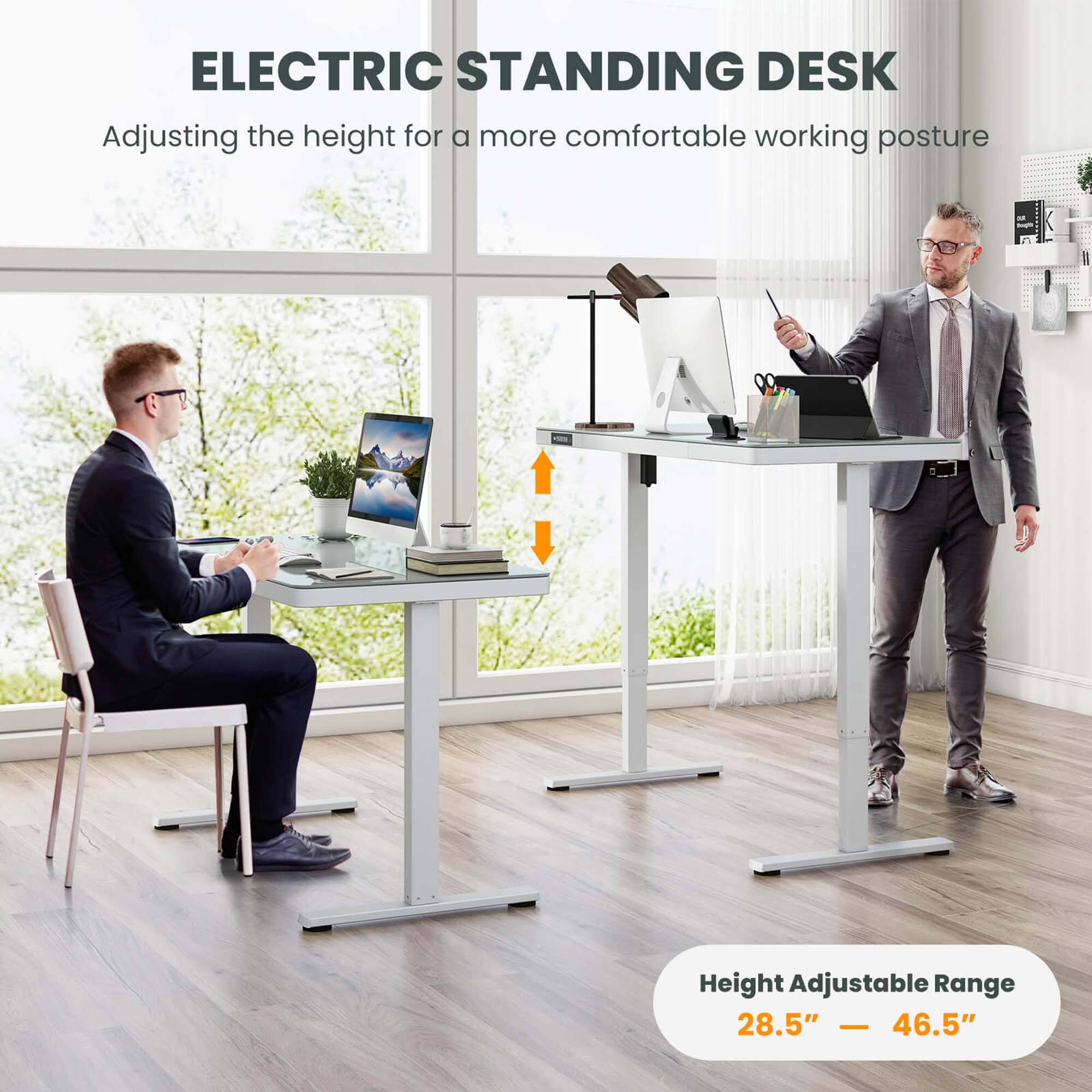 ELECTRIC STANDING DESK  
Adjusting the height for a more comfortable working posture  

Height Adjustable Range  
28.5" — 46.5"