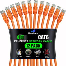 Maximm - Cat 6 Ethernet Cable 8 ft (12-Pack) - UTP, 10Gbps, 550MHz